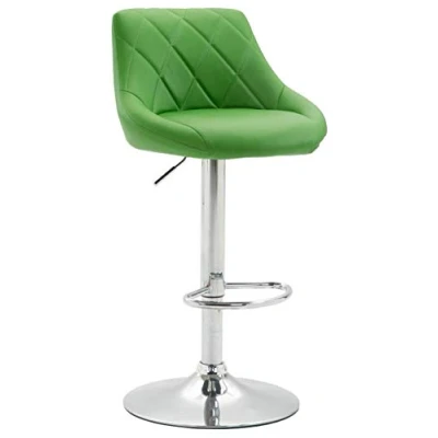 Imagen de CLP Taburete De Bar Lazio Tapizado En Simil Cuero &amp; con Base Metal I Silla Alta Regulable Altura Giratorio, Color:Verde Claro, Color del Marco:Cromado