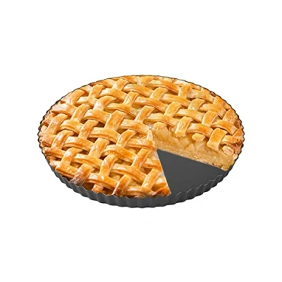Imagen de Plato redondo para quiche, molde hornear estriado de acero al carbono con fondo suelto extraíble, lata grande antiadherente pasteles, pizzas, pasteles queso, tartas(30cm)
