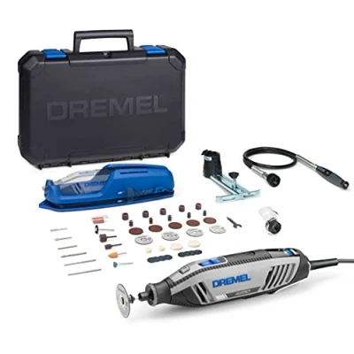 Imagen de Dremel Herramienta rotativa de 175 W, kit multiherramienta con 3 complementos y 45 accesorios, motor W retroalimentación electrónica, velocidad variable 5000 a 35000 rpm, Multicolor
