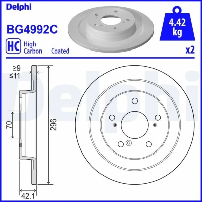 Imagen de DELPHI BG4992C Disco de freno 296 11 5 macizo revestido altamente carbonizado sin cojinete rueda, anillo sensor ABS HONDA: CIVIC 9
