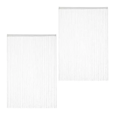 Imagen de Relaxdays Set de Dos Cortinas Hilos, para Cortar, con Pasador, Puertas y Ventanas, 145x245 cm, Blanca