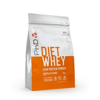 Imagen de PhD Nutrition Diet Whey Protein 1kg Chocolate Maní, Proteína de Suero con 16g por Porción y 3,3g BCAAs, Bajo en Azúcar Calorías, Low Carb