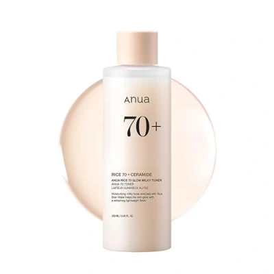 Imagen de ANUA Rice 70 Glow Milky Toner, para una piel vidriosa e iluminadora, agua de arroz, niacinamida, ceramida, pantenol, no comodogénico, seguro el acné fúngico, 250 ml/8,45 fl.oz.