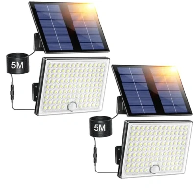Imagen de Giliwosy Focos Led Exterior Solares, Luz Solar con Sensor de Movimiento 2000mAh Batería Recargable, 4 Modes, IP65 Impermeable, Cable 5M, Luces para Jardín, 2 Piezas