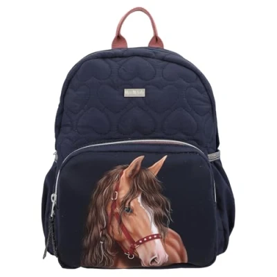 Imagen de Depesche 13191 Miss Melody Glitter Horse mochila en azul oscuro, con motivo de caballo, purpurina y acolchado corazones, bolsa correas ajustables