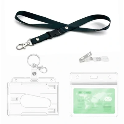 Imagen de Porta Badge titulares con cordón, llaveros, clips, Ideal para Tarjetas de Proximidad, Crédito y Documentos Identificación,Tarjeta tráfico (1 Set Horizontal)