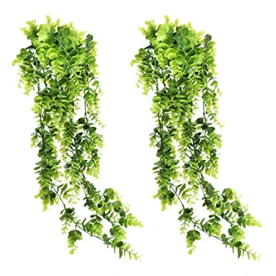 Imagen de GKONGU Planta Colgante Artificial 2 Piezas,Planta de Hiedra Eucalipto Falso,Vid Hojas Verdes Decorativas para Decoración Paredes Interiores y Exteriores