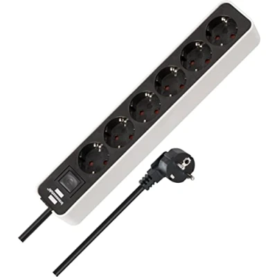 Imagen de Brennenstuhl Ecolor regleta enchufes con 6 tomas corriente (cable de 1,5 m, interruptor) color blanco/negro