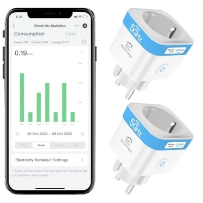 Imagen de EIGHTREE Enchufe Inteligente Wi Fi 2.4G/5GHz con Monitor de Energía, Temporizador Programable, Control por App y Voz, Compatible Alexa/Google Home/SmartThings, 16A, 2PCs