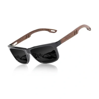 Imagen de KINGSEVEN Gafas de Sol Cuadradas Polarizadas para Hombre, Vintage con Espejo Marco Madera Cebra Conducir W5508 (Negro)