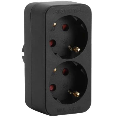 Imagen de Aigostar Adaptador Enchufes Europeos de T ocupa con 2 Tomas.Enchufe Pared.Con Protección Infantil,16A,250V,Blanco (1 Pieza, Schuko, Negro)