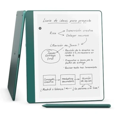 Imagen de Nuevo Amazon Kindle Scribe (64 GB) Pantalla rediseñada con bordes uniformes y escritura directa en libros documentos Lápiz prémium Verde jade metalizado