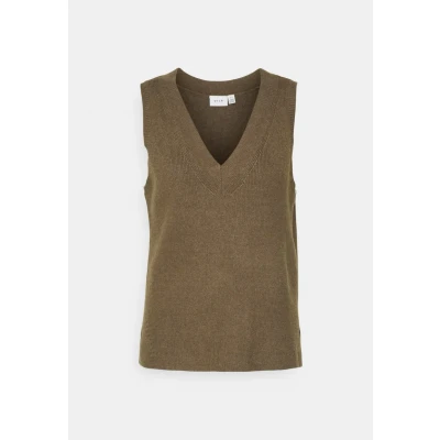 Imagen de Vila Viril Knit Rib Noos Chaleco con Cuello en V (Talla S/L) suéteres, Crocodi/Detalle: Melange Oscuro, XS para Mujer