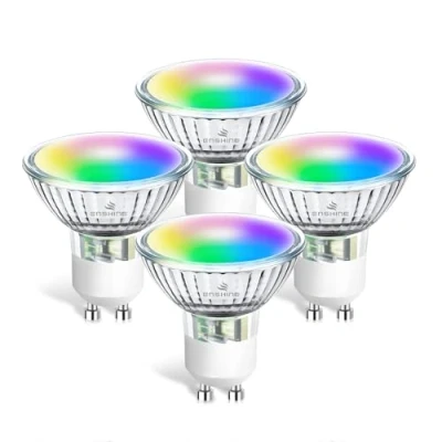 Imagen de ENSHINE Bombilla inteligente GU10, luz blanca cálida a fría y RGB WiFi, cambio de color regulable, compatible con Alexa Google Home, sincronización música, no requiere concentrador, paquete 4