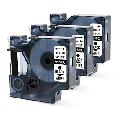 Imagen de Oozmas Cintas de Etiquetas Compatible con Dymo D1 45803 19mm x 7m Negro sobre Blanco, LabelManager 360D 420P 450D, pack 3