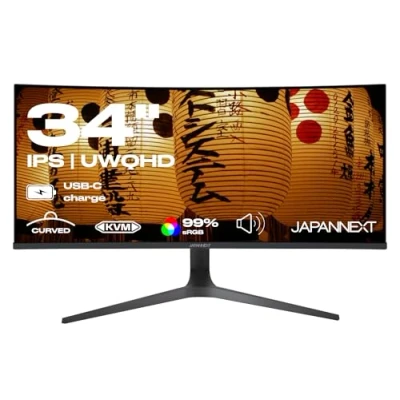 Imagen de JapanNext Monitor Curvo PC 34&quot; IPS UWQHD HDR Carga del Ordenador Mediante USB C (65 W) G Sync/FreeSync Tecnología KVM JN IPSC34UWQHDR C65W H
