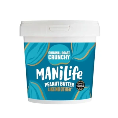 Imagen de ManiLife Mantequilla de Cacahuete Peanut Butter Natural, Origen único, sin Aditivos, Azúcar Añadida, Aceite Palma Crujiente Tostado Original (1 x 900g)