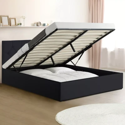 Imagen de IDMarket Austin Cama doble con cabecero y somier de 160 x 200 cm, PVC, color negro