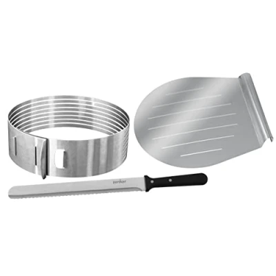 Imagen de Zenker Set para cortar bases de bizcochos, tartas, pasteles, Aro laminador ajustable 26 28cm. Pala Coger Servir y cuchillo. Inoxidable. Cant. 1 juego 3 pzas.