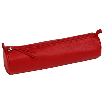 Imagen de Clairefontaine 8308C Trousse Scolaire Ronde Ø5,5x22 cm en cuir, Rouge