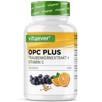 Imagen de OPC extracto de semilla uva + vitamina C natural 240 cápsulas para 8 meses El más alto contenido según HPLC uvas europeas Vegano