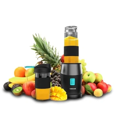Imagen de Cecotec Batidora De Vaso Portátil Individual Smoothies Power Titanium 900 ProGo. 900W, Incluye 2 Vasos Portátiles 570 ml, 4 Cuchillas Con Recubrimiento Titanio Negro