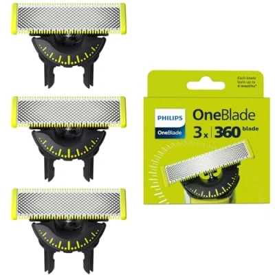 Imagen de Philips OneBlade 360 Auténticas Cuchillas de Repuesto, para Recortador Barba y Maquina afeitar Hombre, Compatible con todos los OneBlade, Pack 3 unidades, QP430/60