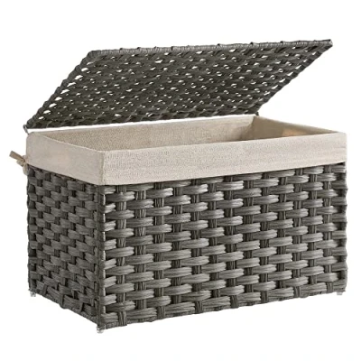 Imagen de SONGMICS cesta de almacenamiento, ropa sucia 65L con tapa, plegable, bolsas tela extraíbles y asas, para mantas, ropa, sala estar, dormitorio, lavadero, gris RST56WG