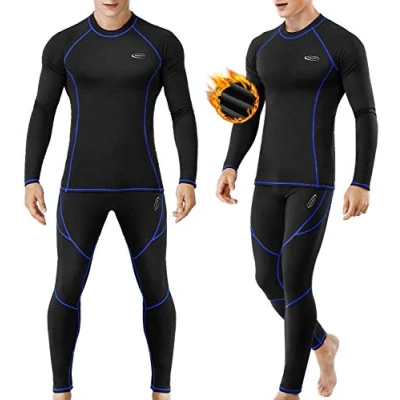Imagen de Ropa Interior Térmica Hombre, Camiseta Hombre Deportes Funcional Conjuntos Térmicos Termo Invierno Otoño con muy elástica para Running Esquí Montaña Ciclismo Fitness Negro (S)
