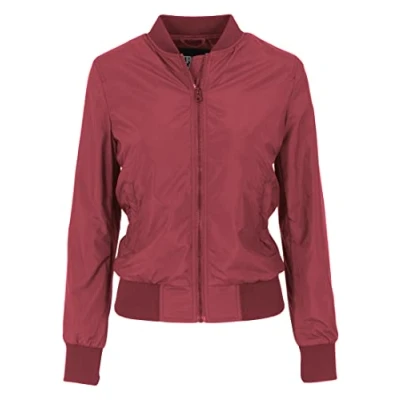 Imagen de URBAN CLASSICS Chaqueta Bomber ligera mujer con bolsillos delanteros, cintura, puños y cuellos elásticos, apertura delantera cremallera, de manga larga, color rojo, talla XS