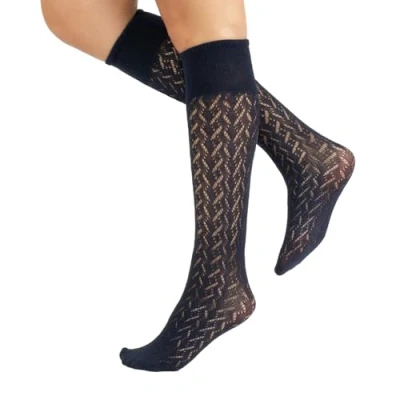 Imagen de CALZITALY PACK 1/2 Pares Medias hasta la rodilla invernales, Calcetines de algodón, Calcetería Italiana (Chevron Azúl, Talla Unica)