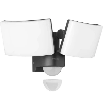 Imagen de Oktaplex lighting Cali Dos Motion Foco LED con detector de movimiento para exteriores (IP65, 2 cabezales, 40 W, 3000 K, luz blanca cálida, función maestra), color gris oscuro