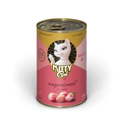 Imagen de KITTY Cat Paté Conejo 6 x 400 g Comida húmeda para Gatos sin Cereales con taurina, Aceite de salmón y mejillón Labios Verdes, pienso Completo Alto Porcentaje Carne, Fabricado en Alemania
