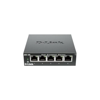 Imagen de D Link DES 105 Switch de red con 5 puertos LAN Fast Ethernet 10/100 Mbps RJ 45, no gestionable Layer 2, carcasa metálica, color negro