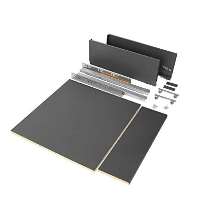 Imagen de EMUCA Kit de cajón para Cocina o baño con tableros incluidos y guias extracción Total Cierre Suave, Altura 178 mm módulo 600 Profundidad 500 mm, Gris Antracita.