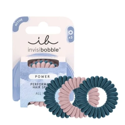 Imagen de Invisibobble Gomas de pelo espiral peluche rosado y azul Power x3 Goma para deporte extra fuerte transparentes grueso