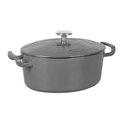Imagen de Sitram 715406 Sitrabella Cacerola ovalada de hierro fundido esmaltado (26 cm, 4 litros, exterior esmaltado, color gris, interior blanco, todas las fuentes calor, incluida inducción, ideal para