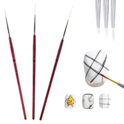Imagen de 3 Pcs Pinceles para Uñas Acrilicas, Kit de la Pluma del Cepillo Líneas Uñas, Lápices Decoración el DIY, Detalle Dibujando Patrones Linea Pincel