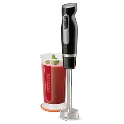 Imagen de Sencor Batidora de Mano Profesional Extra Silenciosa 600W, Multifunción con Velocidad Turbo, Cuchillas Acero Inoxidable, Accesorio, Picadora y Batidor Eléctrico SHB 4359WH