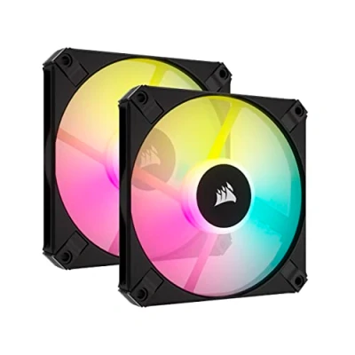 Imagen de Corsair AF120 RGB SLIM, Kit de Ventilador 120 mm con Rodamiento Dinámico Fluidos PWM Perfil Delgado Para Cajas Pequeñas 8 LED Direccionables Pack Doble Lighting Node CORE Negro