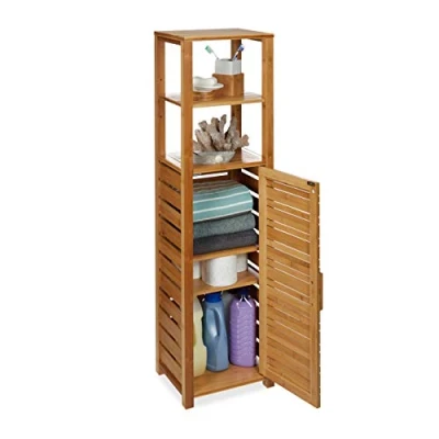 Imagen de Relaxdays, 119 x 33 25,5 cm Estantería, Seis estantes, Mueble de baño, Resistente a la Humedad, Marrón, Bambú, 5