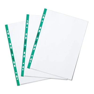 Imagen de Durable Funda para folletos A4, abierta, cristalina, 90my, transparente con borde perforado verde, 100 unidades, 999111325