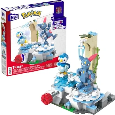 Imagen de Mega Construx Pokemon Piplup y Sneasel se relajan, 171 Bloques Juego de construcción con Movimiento, Juguete +7 años (Mattel HKT20)