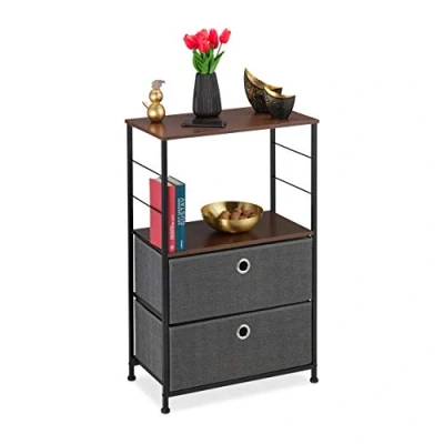 Imagen de Relaxdays Cómoda, Dos cajones deslizantes, Balda, Apariencia de Madera, Patas Acero, 85,5 x 55 30 cm, Gris, Poliéster