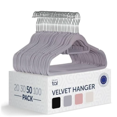 Imagen de Blumtal Perchas de Terciopelo Antideslizantes Percha giratoria 360 para Abrigos, Trajes, Camisas y Pantalones, Paquete 50 Unidades, Gris