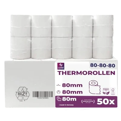 Imagen de Rollos papel térmico 80x80 para impresora de tickets rollo 80x80x12 mm caja registradora negocio y bar (50 unidades)