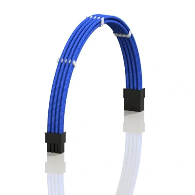 Imagen de LINKUP AVA 50cm 8 Pines (6+2) GPU PCI E Fuente de Alimentación PSU Cable Extensión PC Personalizado con Funda Trenzada y Peine┃Un Solo Paquete┃500mm Azul
