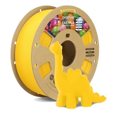 Imagen de OVERTURE PLA Easy 1.75mm Filamento 3D para Principiantes, Extrusión Suave y Sin Deformaciones, 1kg Carrete de Cartón, +/ 0.02mm, Compatible con Impresoras FDM (Amarillo Yema Easy)