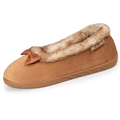 Imagen de Isotoner Zapatillas de bailarinas para mujer, terciopelo, suela ultra confort, marrón claro, 38 EU