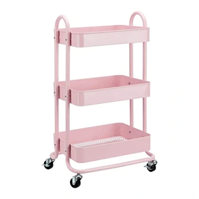 Imagen de Amazon Basics Carrito de cocina o multiuso 3 niveles con ruedas en rosa apagado